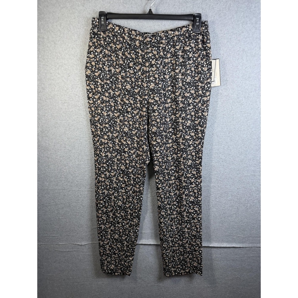 Dana Buchman Pants Womens Medium Black Floral Soft Crepe Ankle‎ Pull On Casual